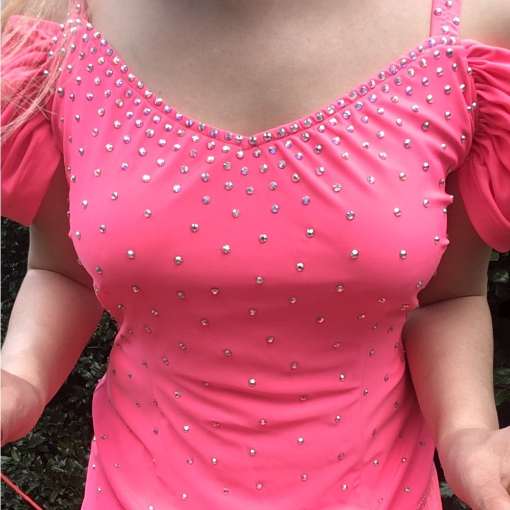 Hot Pink Contemporary Dance Costume with Fringe and Rhinestones